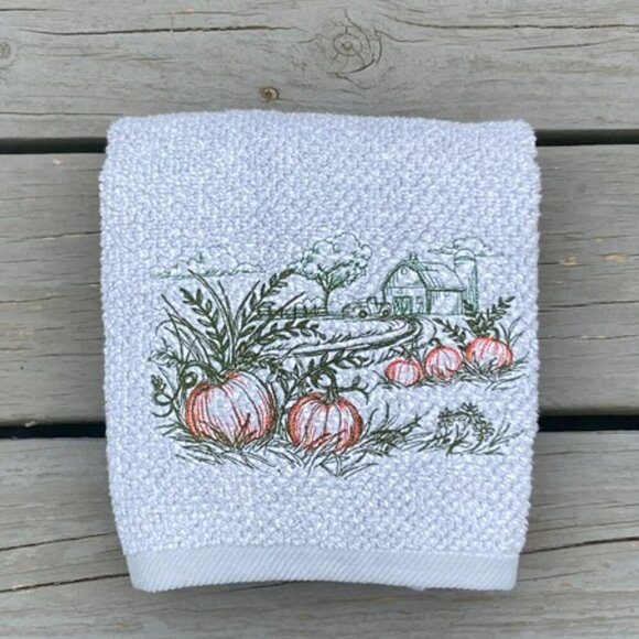Gray Organic Cotton Hand Towel Featuring a Rustic Rural Pumpkin Patch- Seasonal - Picture 2 of 7